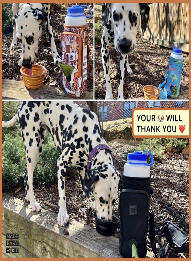 Made Easy Kit Water Bottle Carrier with Pocket for Dog Poop Waste Bags and Adjustable Padded Shoulder Strap (Tall & Large (40oz) with Bowl, Black) - Image 5