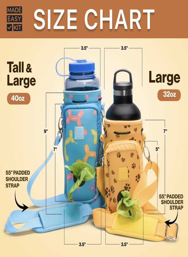 Made Easy Kit Water Bottle Carrier with Pocket for Dog Poop Waste Bags and Adjustable Padded Shoulder Strap (Tall & Large (40oz) with Bowl, Black) - Image 2