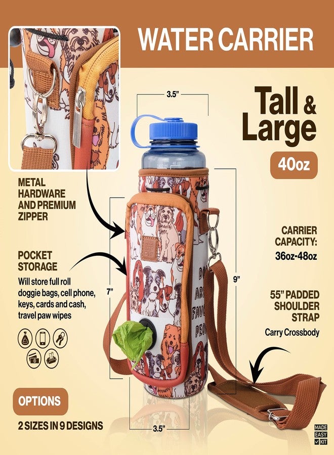 Made Easy Kit Water Bottle Carrier with Pocket for Dog Poop Waste Bags and Adjustable Padded Shoulder Strap (Tall & Large (40oz) with Bowl, Black) - Image 3