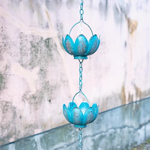 TZSSP Rain Chains Decorative Metal Rain Chain Bell with 12 Cups, Rain Chain for Gutters,8-1/2 Length, Blue - Image 2