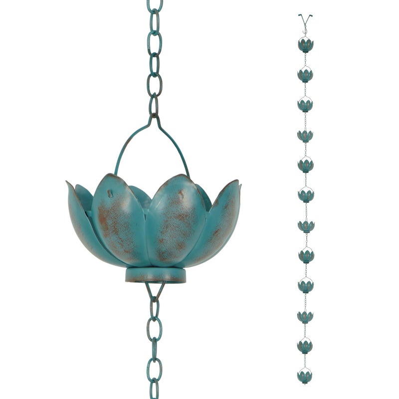 TZSSP Rain Chains Decorative Metal Rain Chain Bell with 12 Cups, Rain Chain for Gutters,8-1/2 Length, Blue - Image 4