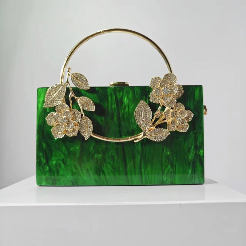 Women'S New Flower Acrylic Evening Bag Shoulder Crossbody Wedding Banquet Clutch Chain Bag - Image 1