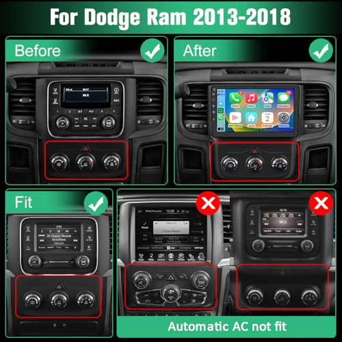Junsun 4 Core 64GB ROM Car Radio Stereo for Dodge RAM 1500 2500 3500 2013 2014 2015 2016 2017 2018 with Android 13 Carplay Android Auto Bluetooth (Only fit Manual AC) - Image 2