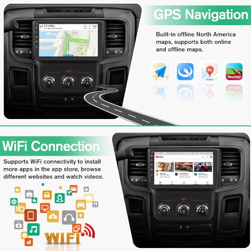 Junsun 4 Core 64GB ROM Car Radio Stereo for Dodge RAM 1500 2500 3500 2013 2014 2015 2016 2017 2018 with Android 13 Carplay Android Auto Bluetooth (Only fit Manual AC) - Image 4