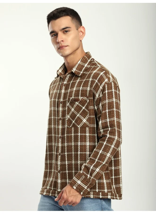 Beyoung Brown Rugged Flannel Overshirt