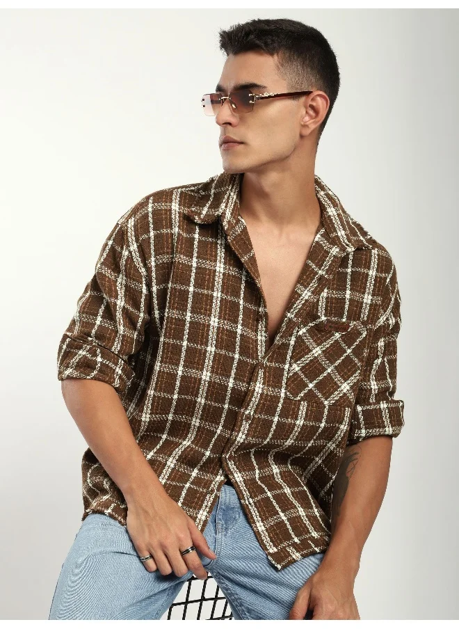 Beyoung Brown Rugged Flannel Overshirt