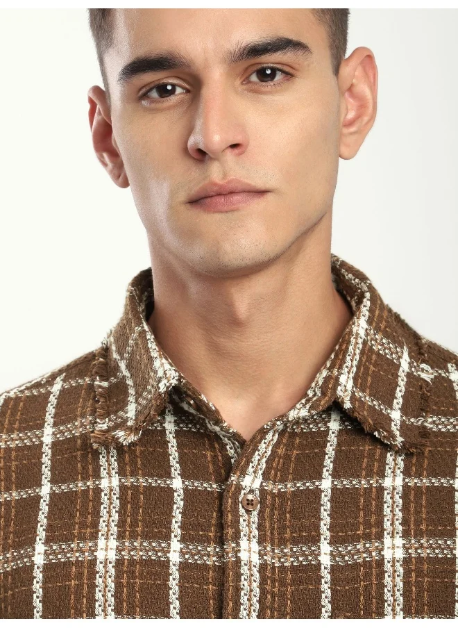 Beyoung Brown Rugged Flannel Overshirt