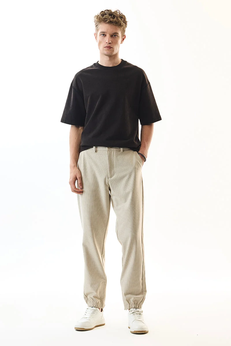 SNITCH Relaxed Fit Stretch Beige Trousers