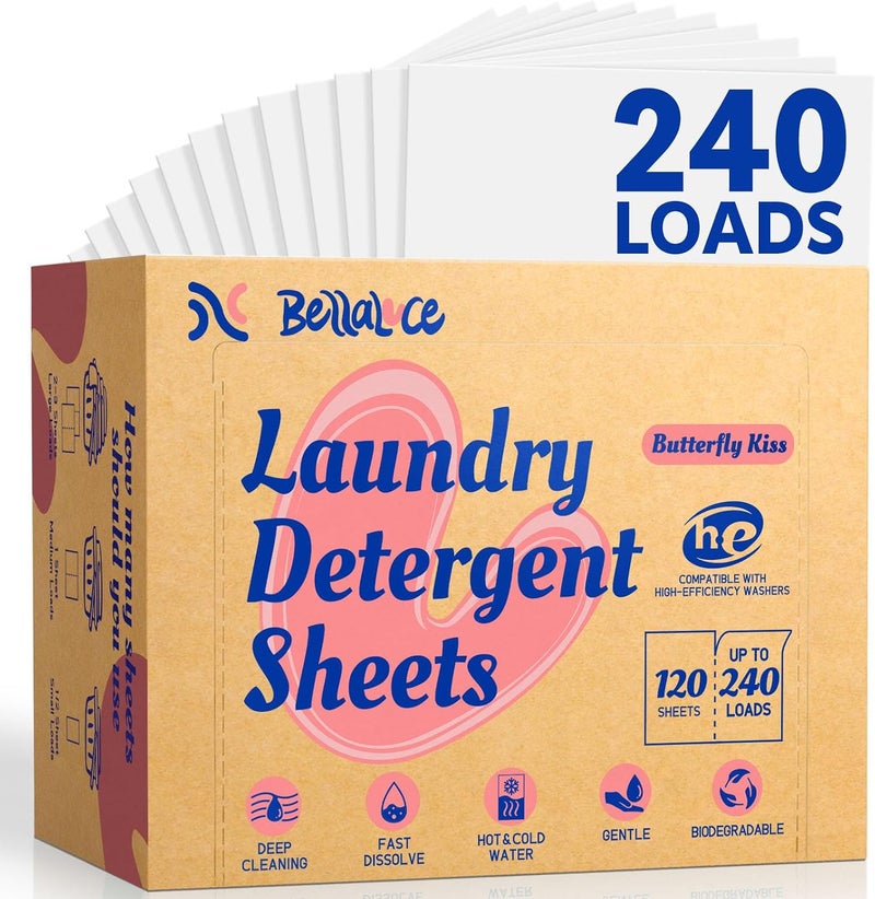 Bellaluce Laundry Detergent Sheets for 240 Washes - Highly Concentrated and Plastic-Free Hypoallergenic Wash Sheets with Fruity Floral Scent, Space Saving and Ideal for Families - Image 1