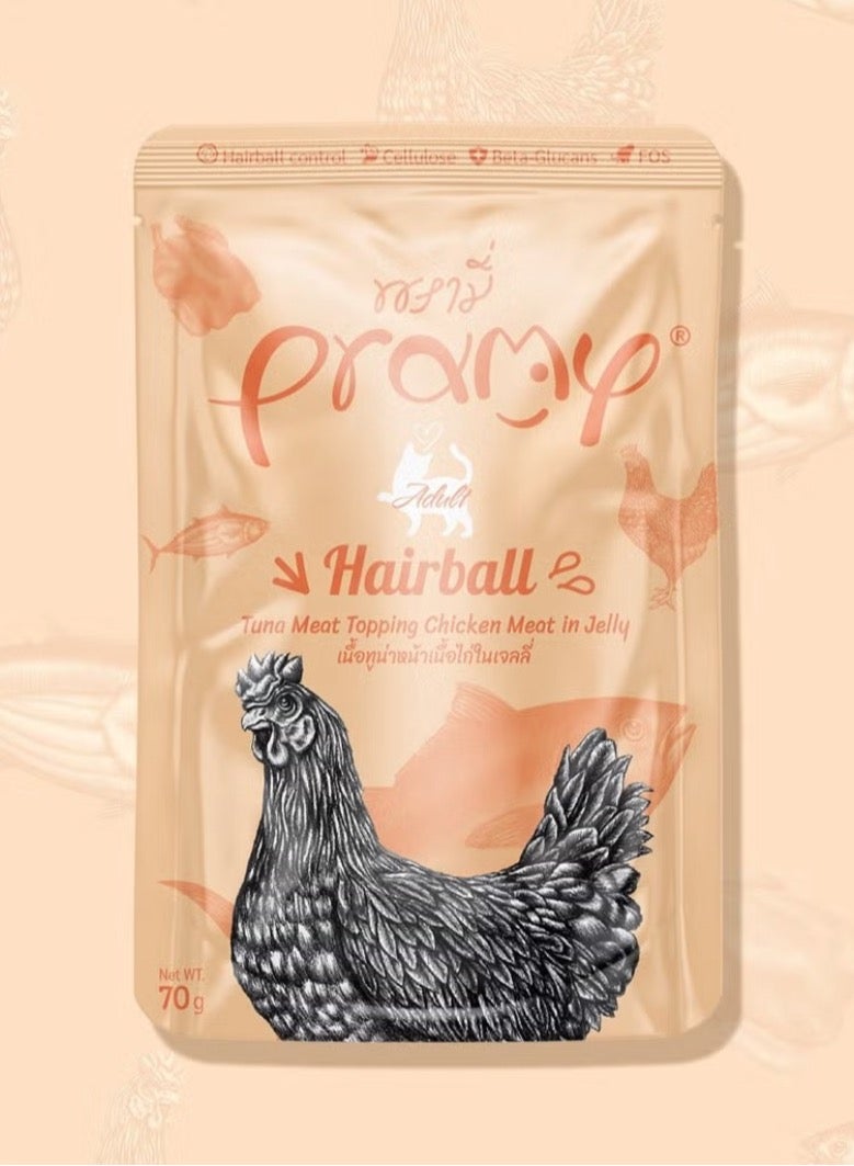 Pramy Cat Adult Wet Food With Tuna Meat And Chicken in jelly Flavor - 12x70g - Supports Hairball Control with Natural Fiber and Omega-3 – High-Protein, Easy-to-Digest Wet Cat Food - Image 2