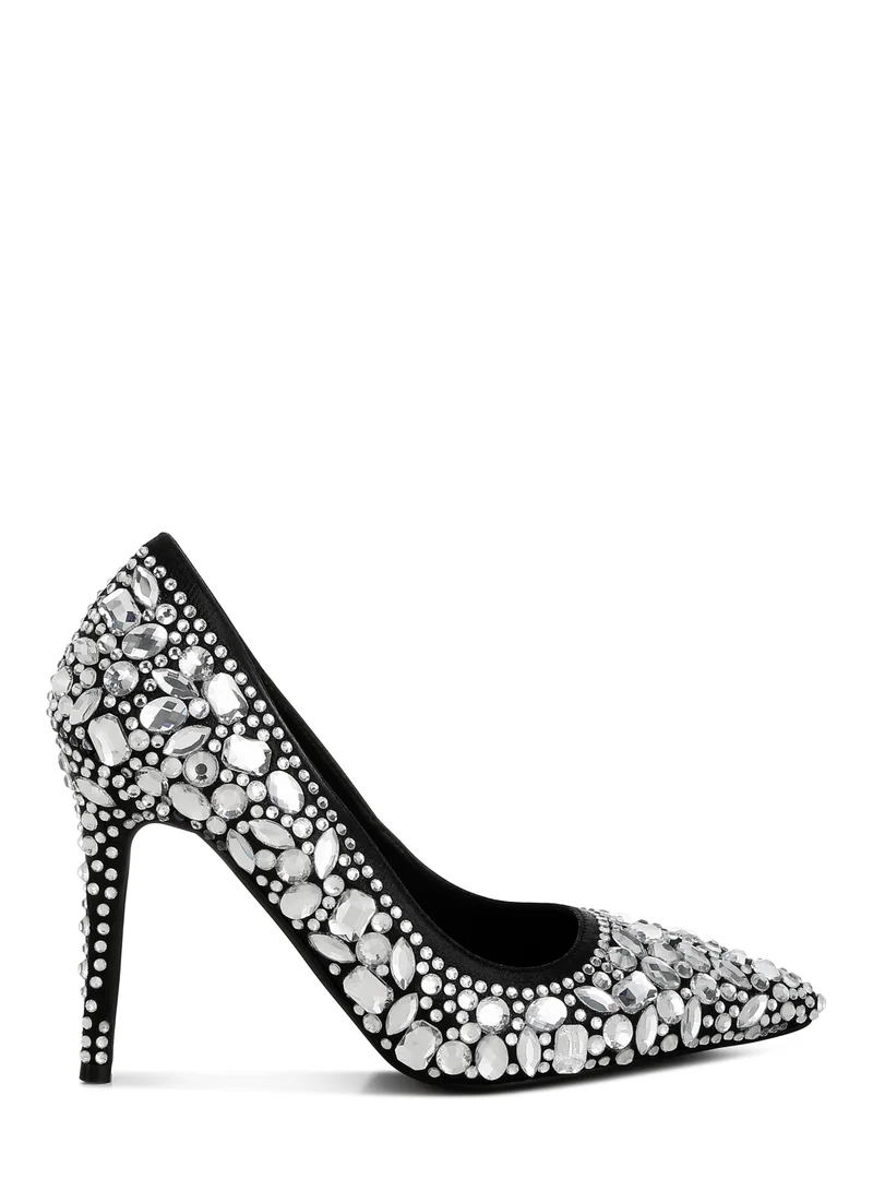 London Rag Diamante & Rhinestone Embellishments Pumps in Black