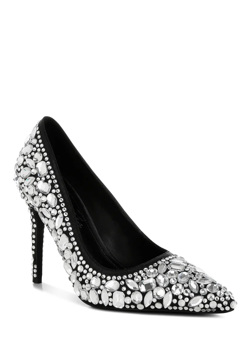 London Rag Diamante & Rhinestone Embellishments Pumps in Black