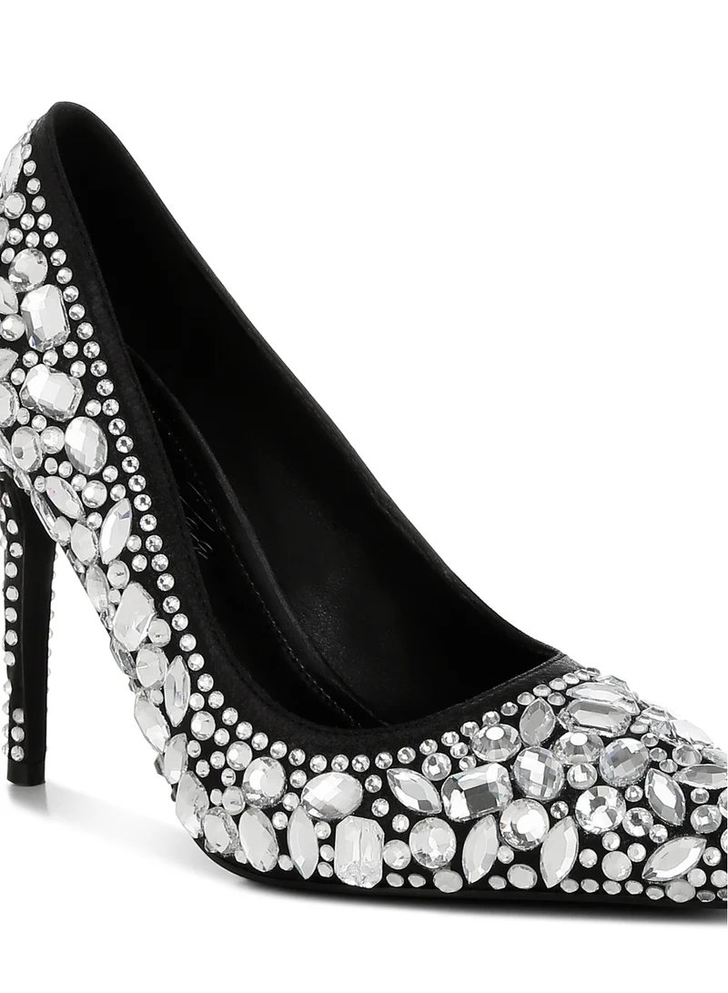London Rag Diamante & Rhinestone Embellishments Pumps in Black