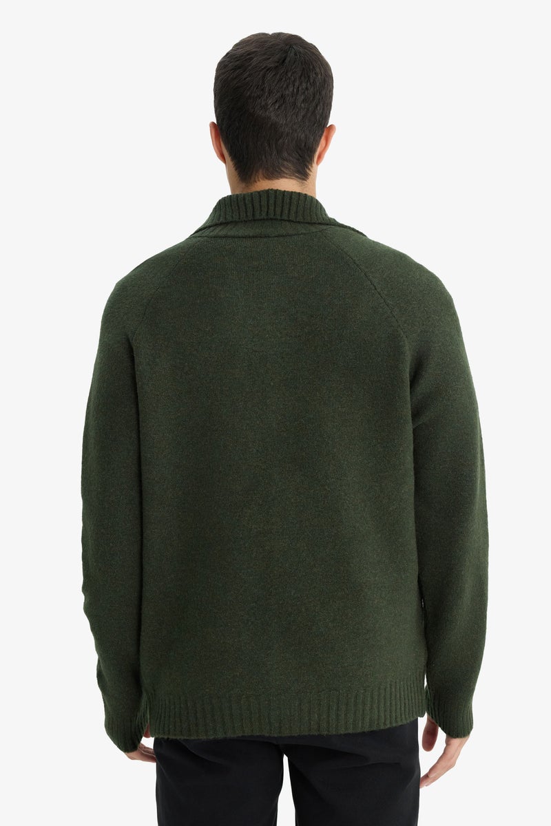 DeFacto Green Man Standard Fit Turtleneck Knitwear Cardigan Casual - Image 5