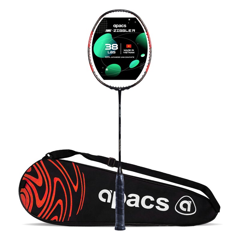 Apacs Z-Ziggler (Unstrung, 38 LBS Max Tension) 6.4mm Slim Shaft | Made in Vietnam | 100% Japanese Graphite Badminton Racket with Free Full Cover | G2-4 1/8 inches (Black Red Grey) - Image 5
