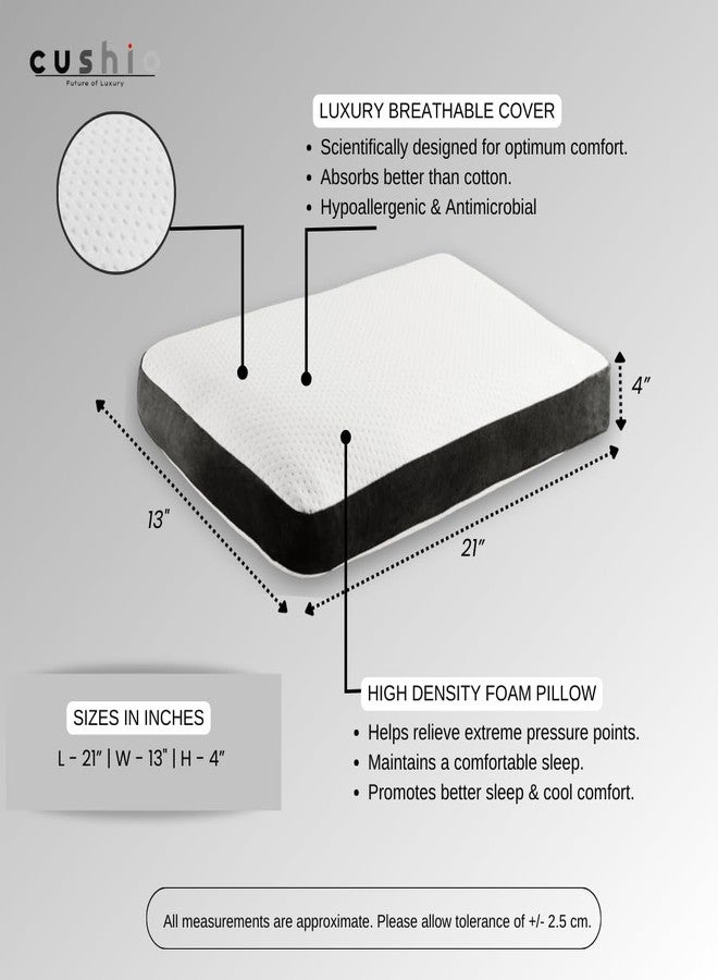 CUSHIO Memory Foam Cervical Pillow - Size 21"x13"x4" (Pack of 2) Orthopedic Pillow for Neck & Shoulder Pain Relief | Wake Up Refreshed | Free Removable Zipper Cover (White & Grey) - Image 2