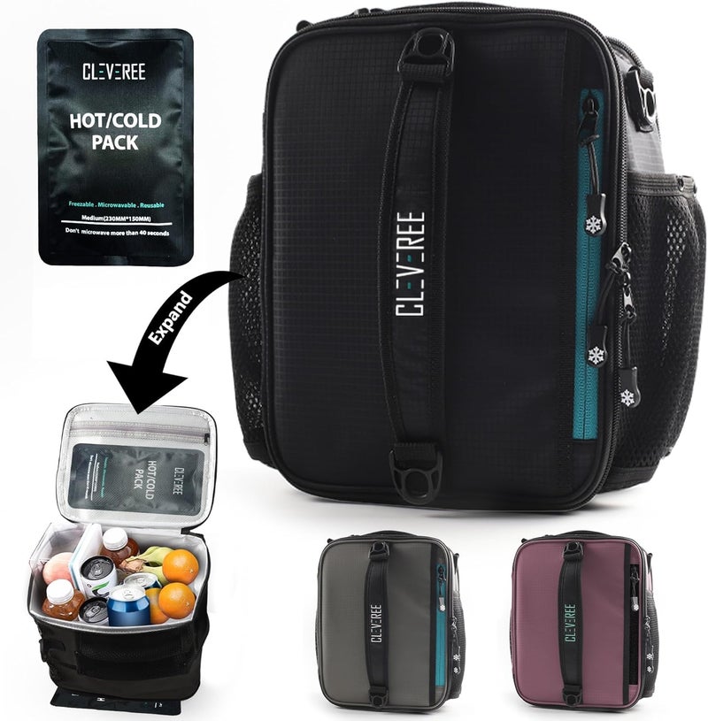 CLEVEREE Insulated Lunch Bag -Cooler Bag - Expandable Lunch Bag suitable for Work Office Travel -Lunch Bag for Men and Women-Lunch Box Leak proof with Adjustable Shoulder Strap (Black) - Image 1