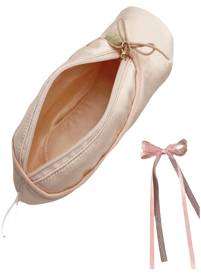CECKQUE Cute Ballet Slipper Pouch Makeup Bag Dance Recital Gifts Ballerina Dancer Stuff Accessories Pointe Shoe Cosmetic Bag (Pink-H2) - Image 1