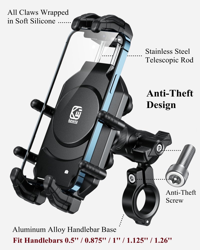 BRCOVAN Anti-Theft Motorcycle Phone Mount Holder with Vibration Dampener & High-Speed Secure Lock, Adjustable Size Handlebar Cellphone Cradle for Bike Bicycle Scooter ATV, Fit 5.4-7.2'' Smartphone - Image 3