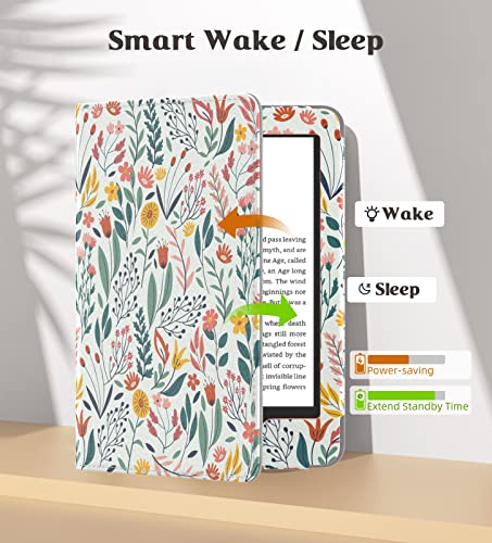 MoKo Case Fits All-New 6" Kindle (11th Generation, 2024/2022 Release)(10/8th Gen,2019/2016), Ultra Lightweight PU Shell Cover with Auto Wake/Sleep for Kindle 2024, Flowers - Image 5