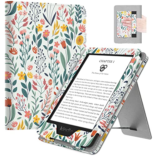 MoKo Case Fits All-New 6" Kindle (11th Generation, 2024/2022 Release)(10/8th Gen,2019/2016), Ultra Lightweight PU Shell Cover with Auto Wake/Sleep for Kindle 2024, Flowers - Image 1