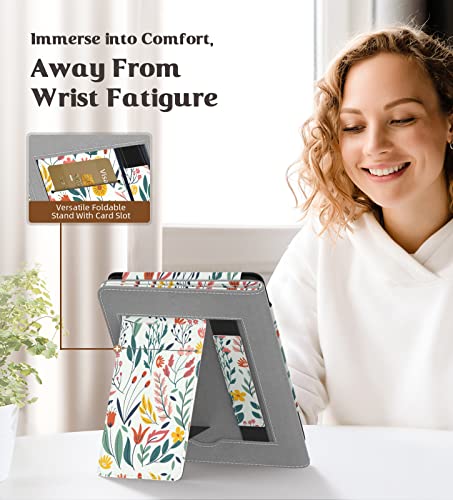 MoKo Case Fits All-New 6" Kindle (11th Generation, 2024/2022 Release)(10/8th Gen,2019/2016), Ultra Lightweight PU Shell Cover with Auto Wake/Sleep for Kindle 2024, Flowers - Image 3