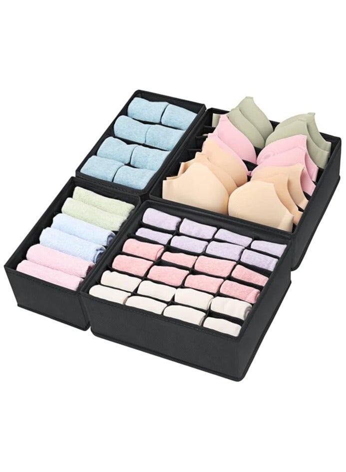 4 Pack Foldable Underwear and Bras Drawer Organizers, Fabric Closet Dresser Drawers Organizers Dividers, Clothing Storage Organizers Box for Lingerie, Panties, Socks, Briefs,Ties, Black - Image 1