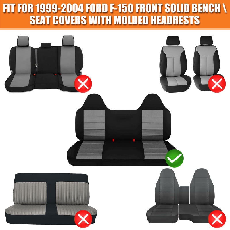 Kistrba Truck Seat Cover Compatible with 1999-2004 Ford F-150 Front Solid Bench Seat Covers with Molded Headrests - Image 4