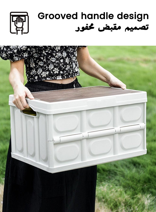 GEERTOP صناديق تخزين قابلة للطي مع أغطية خشبية، صناديق تخزين بلاستيكية كبيرة قابلة للطي، حاوية تنظيم صندوق تخزين قابل للطي شديد التحمل للتخييم في الهواء الطلق والنزهات والمنزل والخزانة (50 لترًا) - Image 4