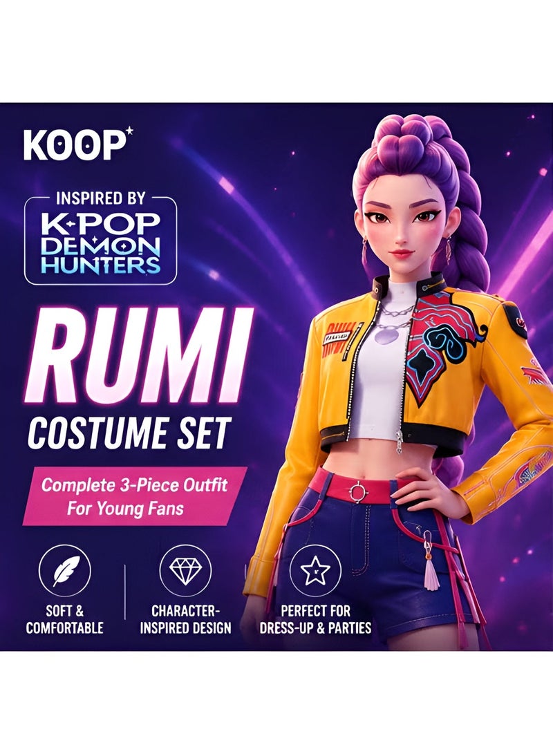 Kpop Demon Hunters Cosplay Costume Rumi Zoey Mira Kids Girls 3-Piece Kpop Idol Stage Performance Outfit Halloween - Image 1