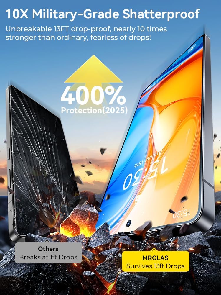 MRGLAS 2+2 Packs for Samsung Galaxy S25 Edge Screen Protector 6.7'' with Camera Lens Protector [Auto-Dust Removal] [100% Fingerprint Unlock] HD 9H Tempered Glass 10X Military Protection, Zero-Bubble - Image 3