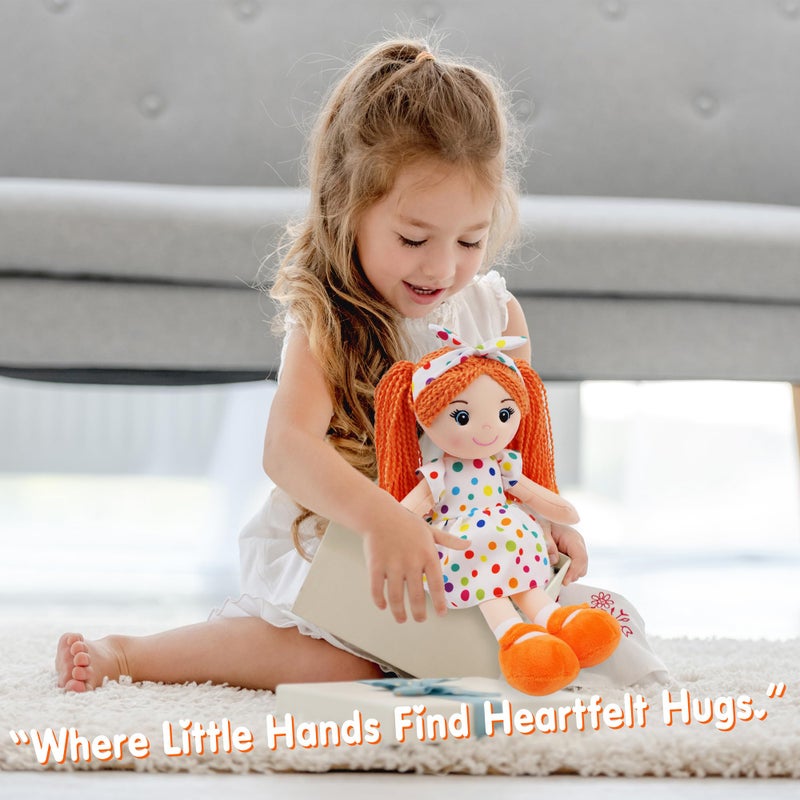 June Garden 18" Snuggle Cuties Bella - Soft Cuddly Plush Doll Gift for Girls - Huggable Rag Doll - Orange L - Image 3