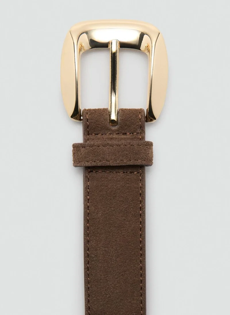 Mango 30-MARRON Suede Belt With Square Buckle for Women | Best Price UAE