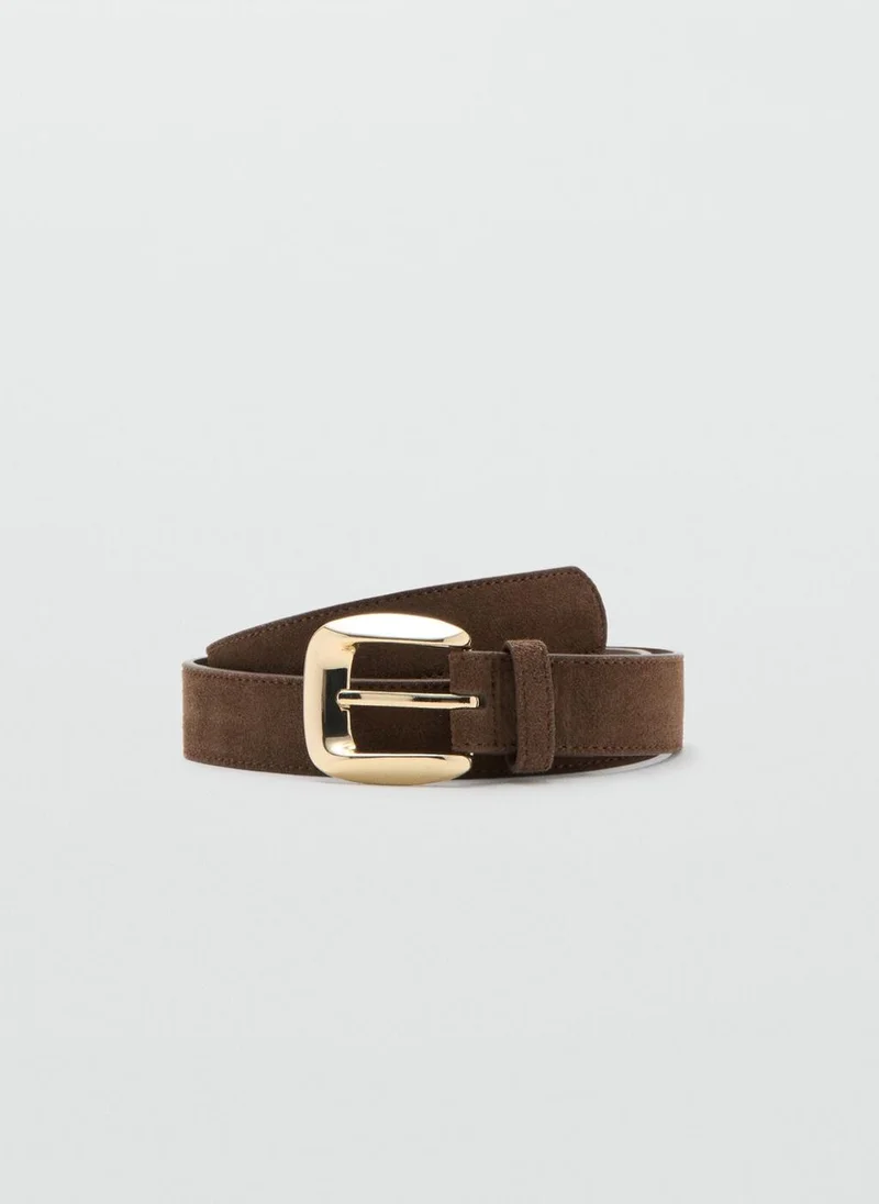 MANGO Suede Belt With Square Buckle