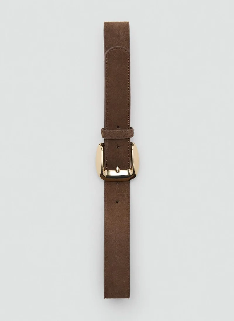 MANGO Suede Belt With Square Buckle