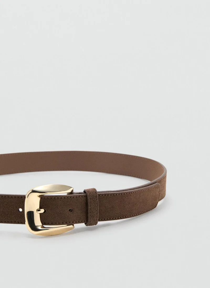 Mango 30-MARRON Suede Belt With Square Buckle for Women | Best Price UAE