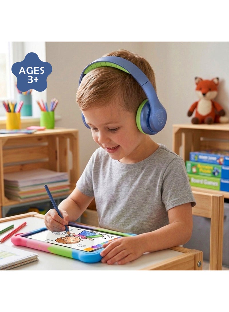 تراندز B69 سماعات رأس لاسلكية للأطفال فوق الأذن مع ميكروفون، وقت تشغيل 90 ساعة، شحن من النوع C، تدعم بطاقة TF و AUX - لون أزرق - Image 3
