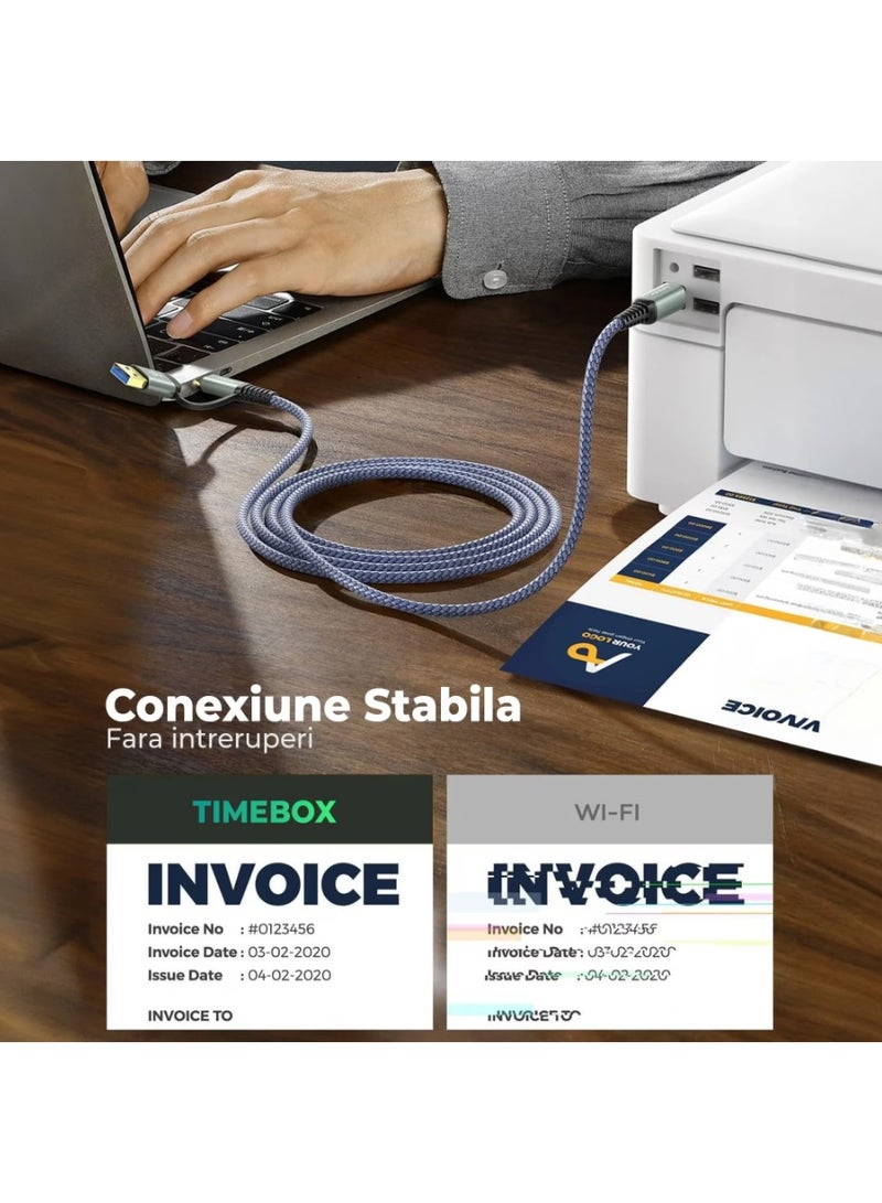 Timebox USB 2.0 كابل الطابعة, USB-C إلى USB-B 2.0, 2 في 1, 480 ميغابايت في الثانية, موصلات مطلية بالذهب, نايلون ممتاز, التوافق العالمي, تصميم رمادي أنيق, أخضر - Image 4