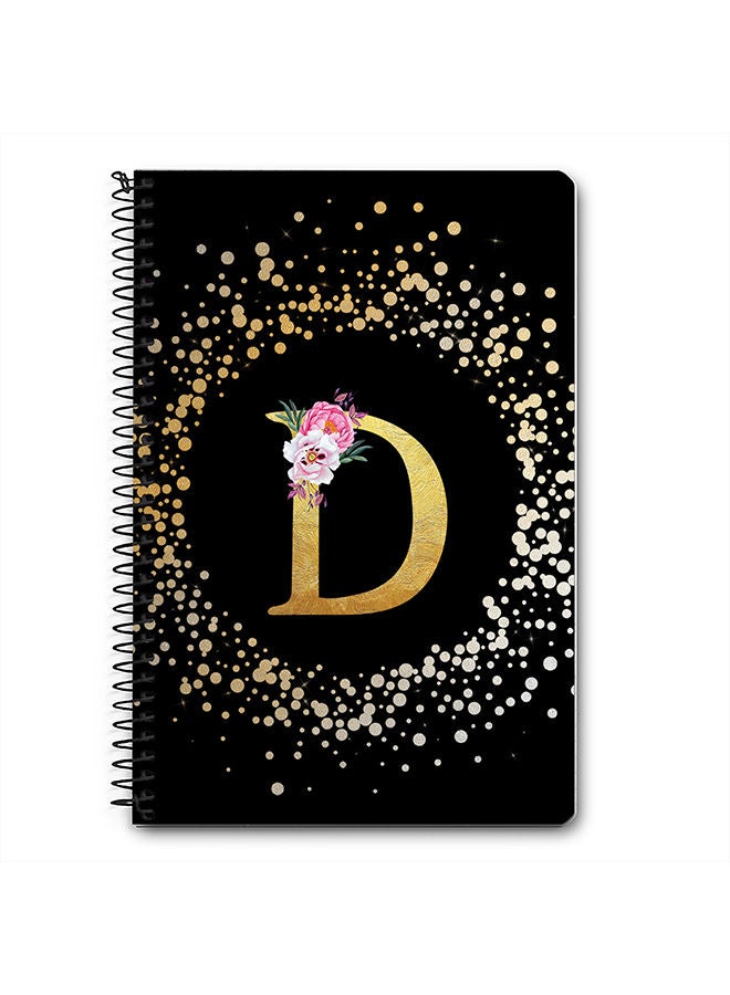 Stylizedd Designer A5 Spiral Notebook Memo Notepad Journal - Custom Monogram Initial Letter Floral Pattern Alphabet - D - Black  - Image 1