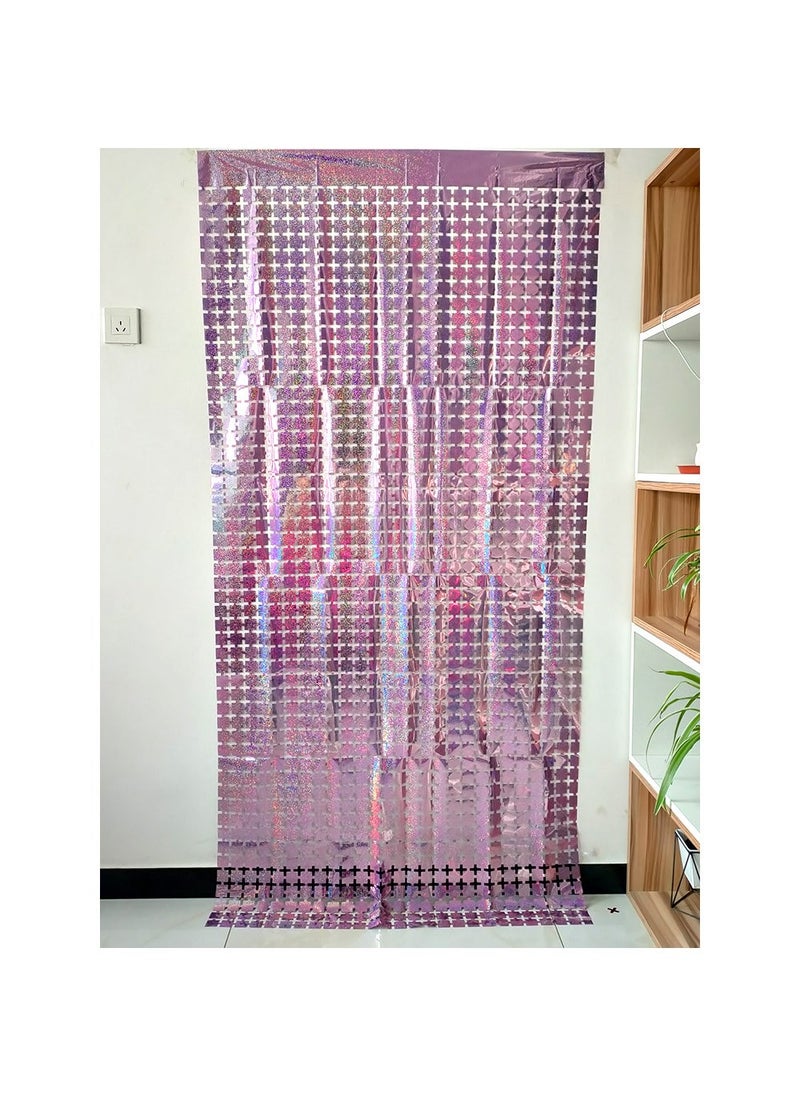 Generic - Golden Laser Square Curtain Party Decor Pink 1*2m - Image 1