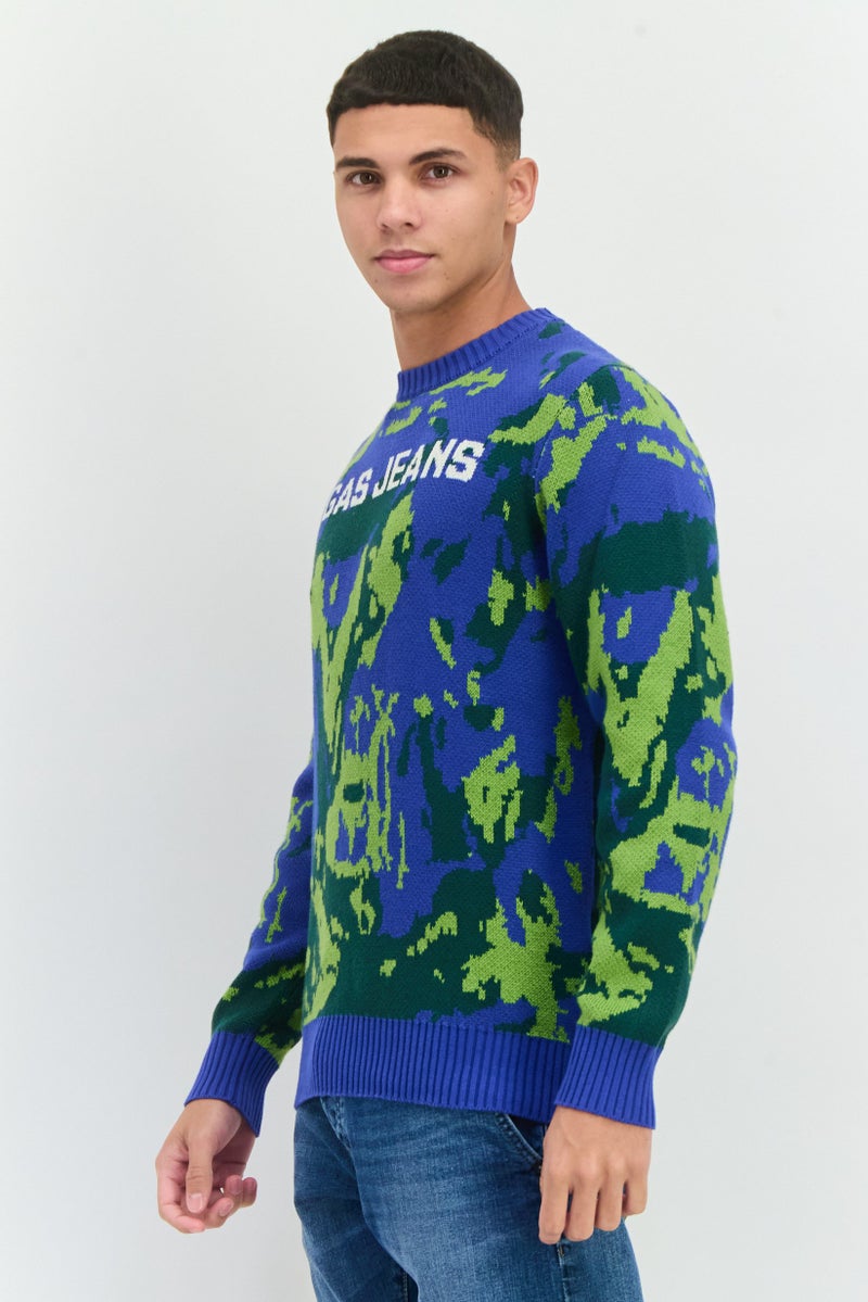 Gas Jeans Men Crew Neck Brand Logo Knitted Long Sleeves Sweater, Multicolor - Image 2