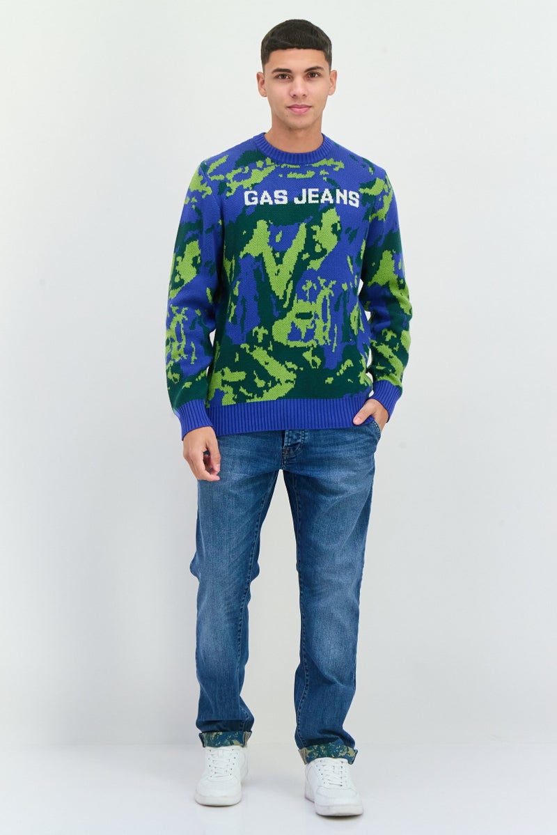 Gas Jeans Men Crew Neck Brand Logo Knitted Long Sleeves Sweater, Multicolor - Image 4