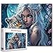 Tucocoo Night Silver Elves Jigsaw Puzzles 1000 Pieces for Adults Whitehaired Fairy 20x27Inch Beautiful Snow Leopard Moon Flowers DIY Puzzle for Home Wall Decor Realistic Fantasy Woman Art - Image 2