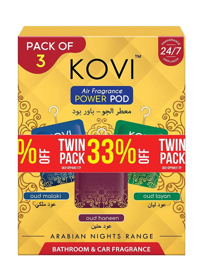 Kovi بود عطر الهواء لقضاء الحمام والسيارة، عود ملكي، عود ليان، عود حنين، معززة بالزيوت الأساسية، روائح تدوم طويلاً، مجموعة ليالي عربية، عبوة من 3، عبوة مزدوجة (10 جرام لكل منها) - Image 1
