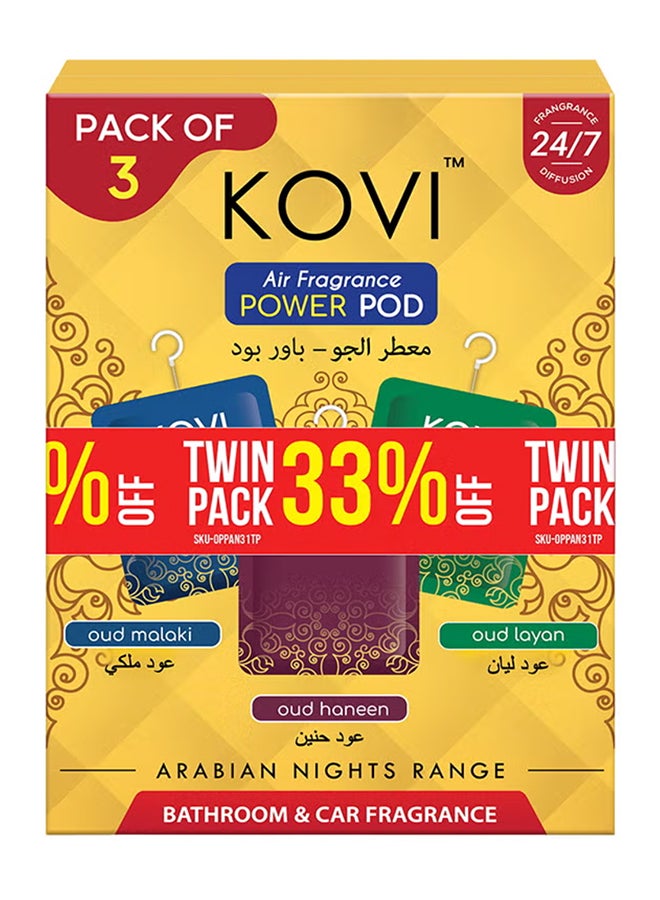 Kovi Air Fragrance Power Pod for Bathroom and Car, Oud Malaki, Oud Layan, Oud Haneen, Infused with Essential Oils, Long Lasting Fragrances, Arabian Nights Range, Pack of 3, Twin Pack (10g Each) - Image 1