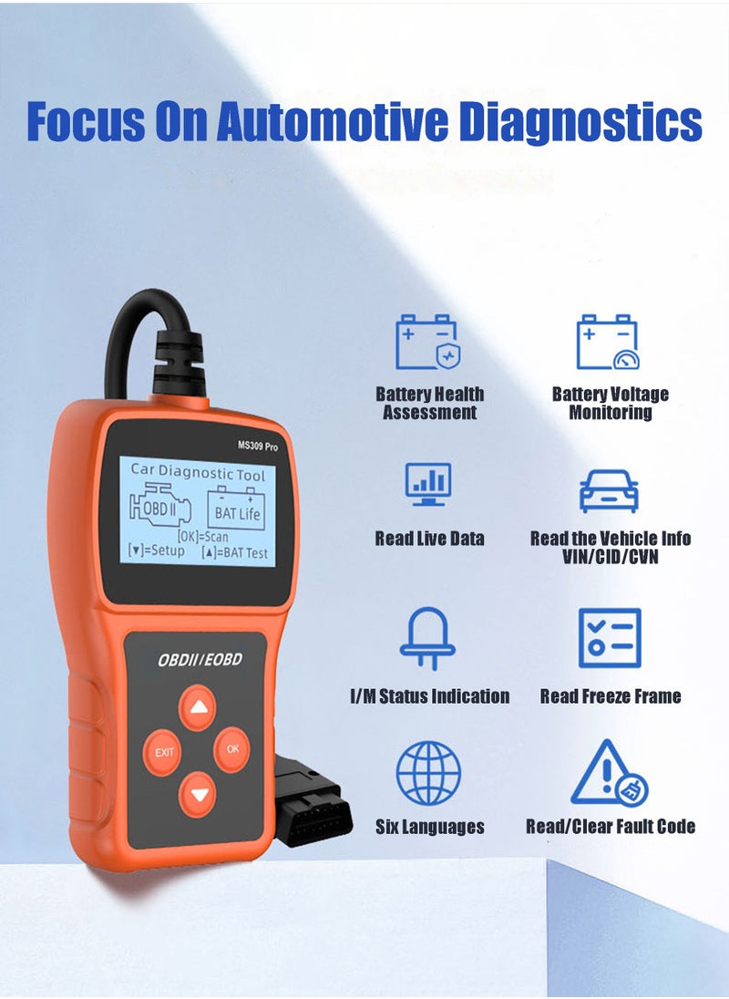 MissTiara - MS309 Pro Car OBDII/EOBD Scanner Code Reader Engine Fault Code Reader Scanner Can Diagnose The Life Health of 12 Volt Battery in Fuel Vehicles - Image 1
