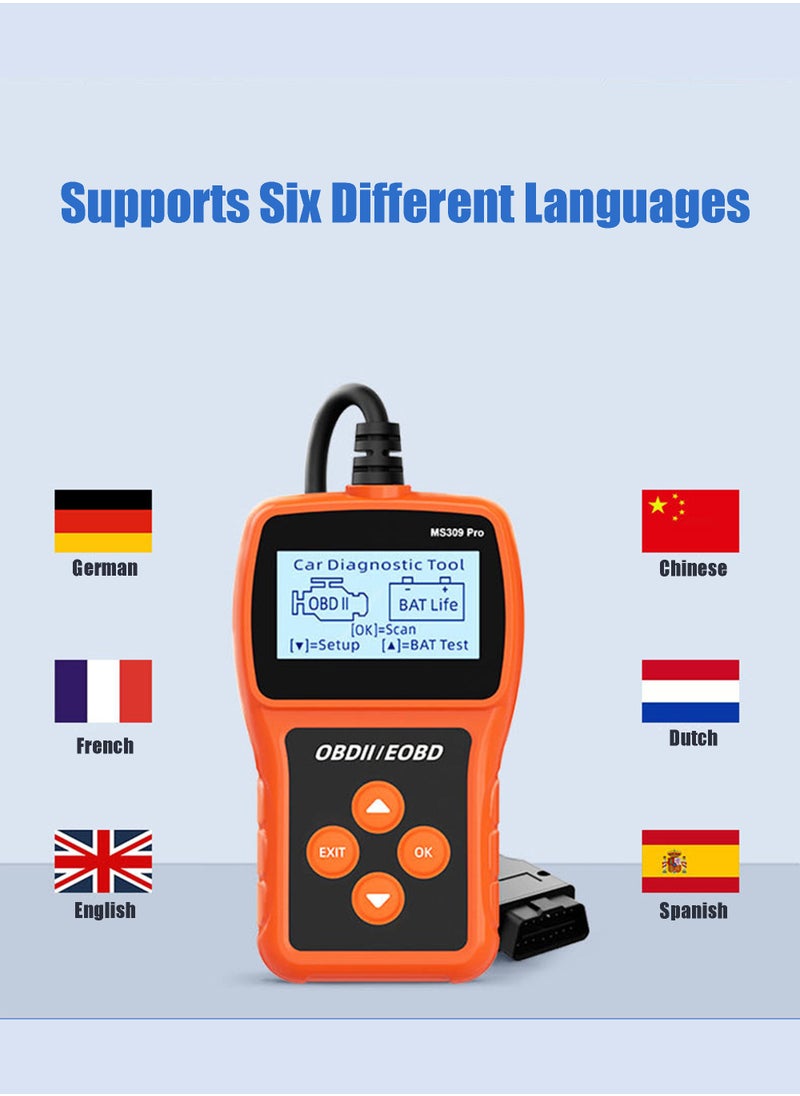 MissTiara - MS309 Pro Car OBDII/EOBD Scanner Code Reader Engine Fault Code Reader Scanner Can Diagnose The Life Health of 12 Volt Battery in Fuel Vehicles - Image 1