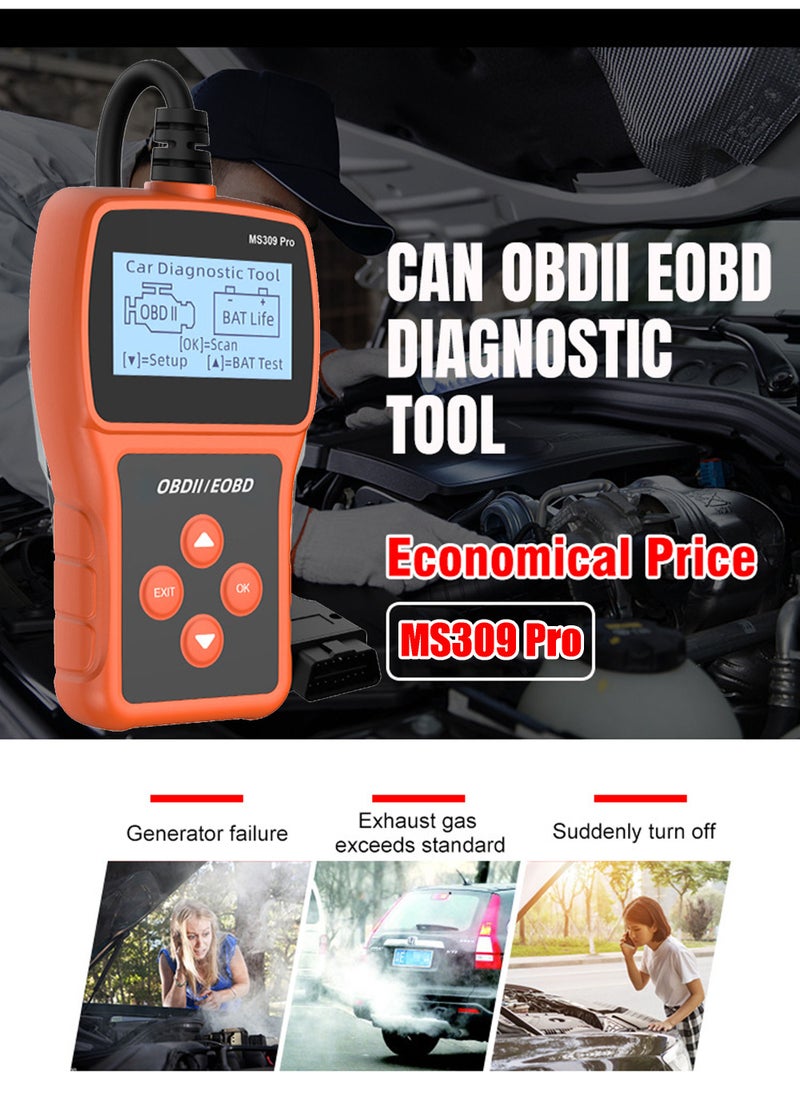 MissTiara - MS309 Pro Car OBDII/EOBD Scanner Code Reader Engine Fault Code Reader Scanner Can Diagnose The Life Health of 12 Volt Battery in Fuel Vehicles - Image 1
