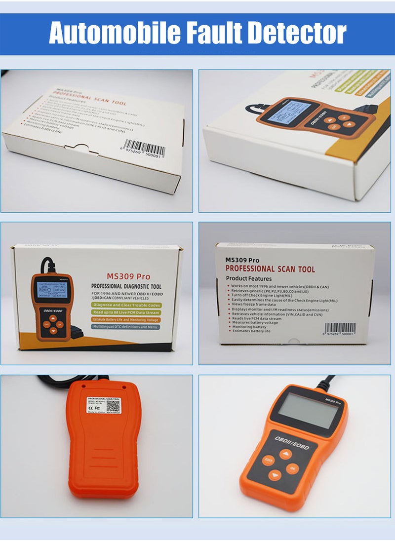 MissTiara - MS309 Pro Car OBDII/EOBD Scanner Code Reader Engine Fault Code Reader Scanner Can Diagnose The Life Health of 12 Volt Battery in Fuel Vehicles - Image 1