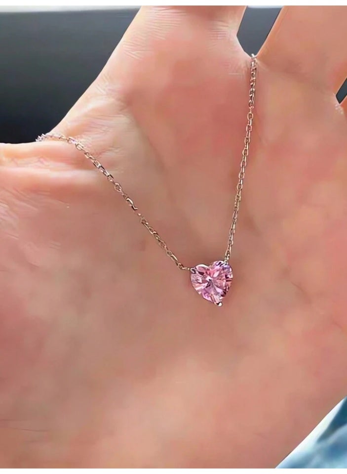 925 ستيرلنغ سيلفر تشارمز سلسال بقلادة فاخرة ناعمة مصنوعة من الفضة الإسترلينية عيار 925 بجودة عالية ودقة شديدة مزينة بكريستالة طبيعية من حجر الزيركون على شكل قلب وردي لتعطي مظهرا رائعا للأميرة التي تستحقها - Image 5